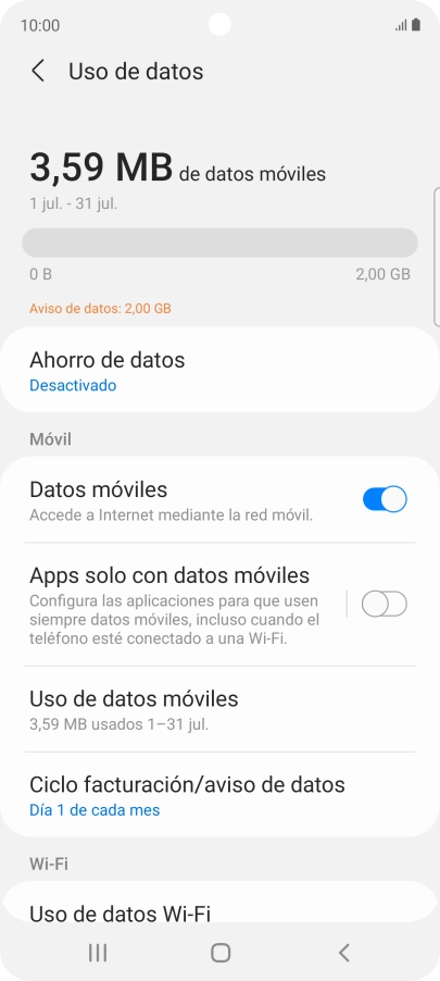 El consumo total de datos se visualiza ahora en la pantalla.