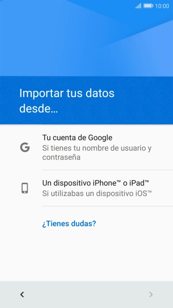 Pulsa la opción deseada y sigue las indicaciones de la pantalla para transferir contenido desde el otro teléfono y finalizar la activación de tu teléfono.