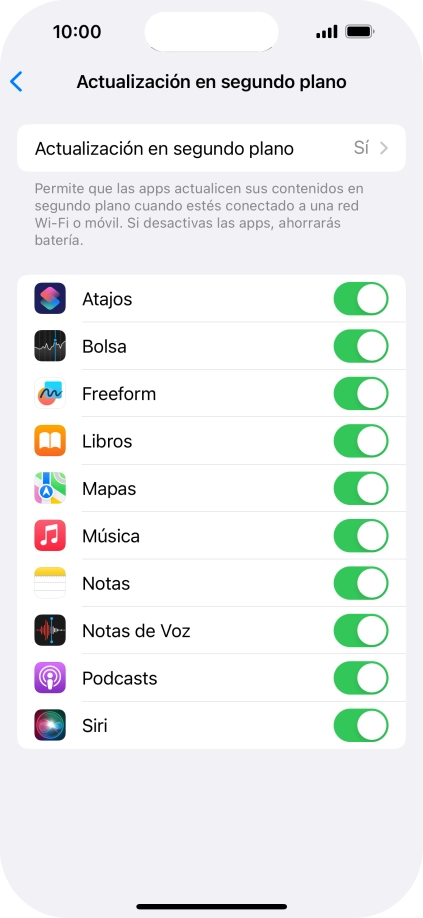 Pulsa Actualización en segundo plano.