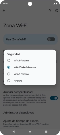 Pulsa WPA3-Personal para proteger la conexión wifi con una contraseña.