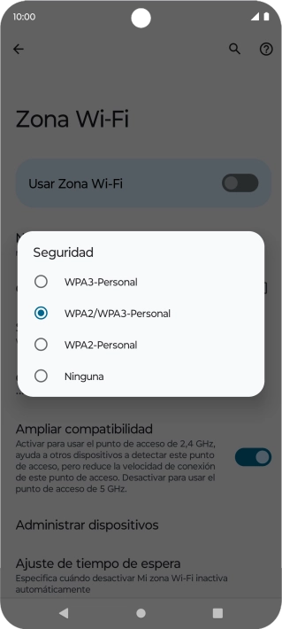 Pulsa WPA3-Personal para proteger la conexión wifi con una contraseña.