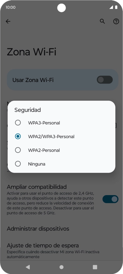 Pulsa WPA3-Personal para proteger la conexión wifi con una contraseña.