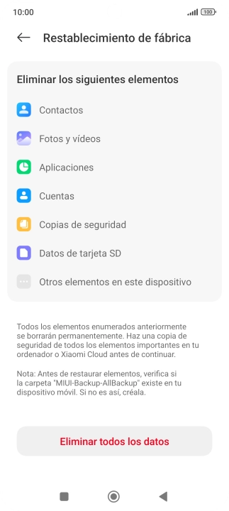 Pulsa Eliminar todos los datos.