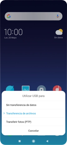 Pulsa Transferencia de archivos para activar la función.