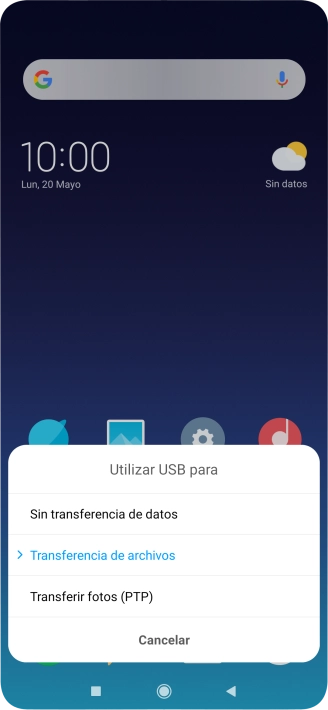 Pulsa Transferencia de archivos para activar la función.