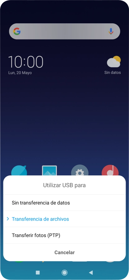 Pulsa Transferencia de archivos para activar la función.