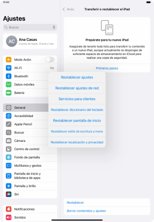 Pulsa Restablecer ajustes de red.