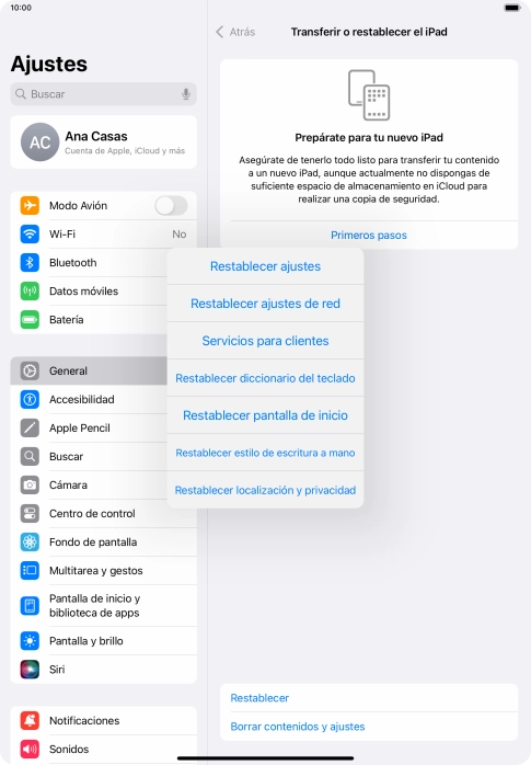 Pulsa Restablecer ajustes de red.