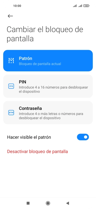 Pulsa Desactivar bloqueo de pantalla e introduce el código de seguridad extra que has creado anteriormente.