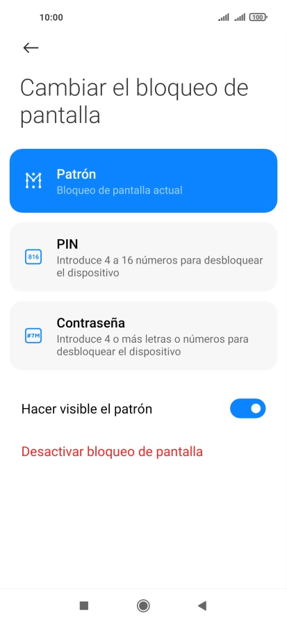 Pulsa Desactivar bloqueo de pantalla e introduce el código de seguridad extra que has creado anteriormente.