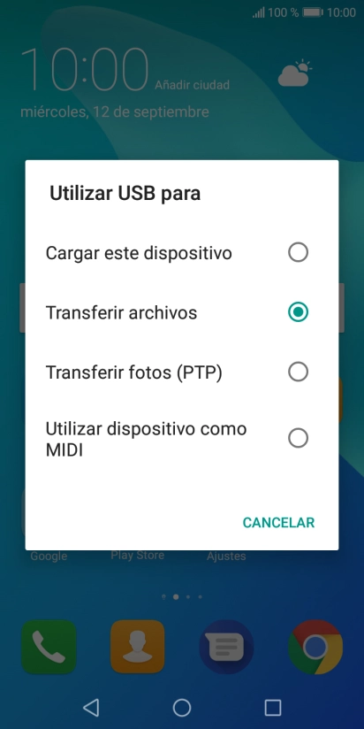 Pulsa Tranferir archivos.