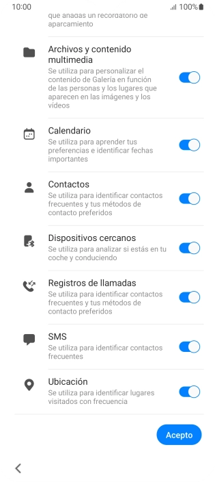 Pulsa la opción deseada para transferir contenido desde otro dispositivo y pulsa Acepto.