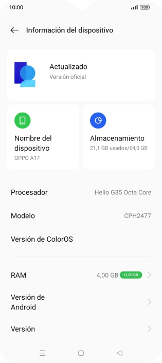 Pulsa el campo superior. Si hay una versión de software nueva disponible, aparecerá ahora en la pantalla. Sigue las indicaciones de la pantalla para actualizar el software del teléfono.
