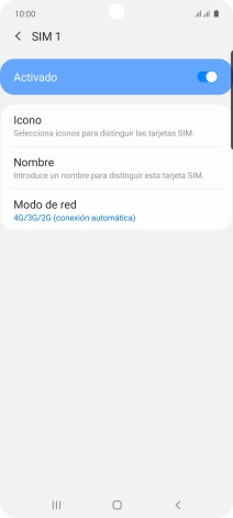 Pulsa el indicador para activar o desactivar el uso de la tarjeta SIM.