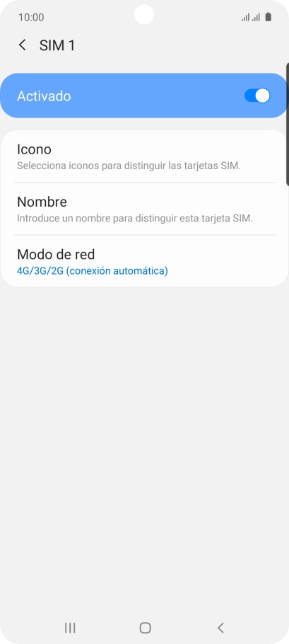 Pulsa el indicador para activar o desactivar el uso de la tarjeta SIM.