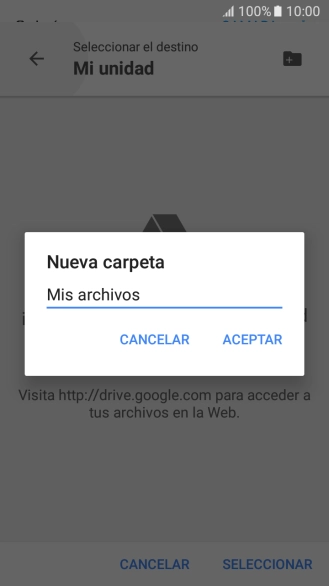 Introduce el nombre deseado de la carpeta y pulsa ACEPTAR.