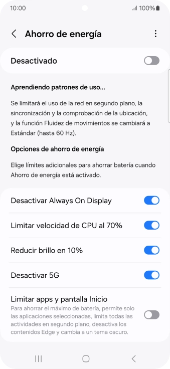 Pulsa el indicador junto a los ajustes deseados.