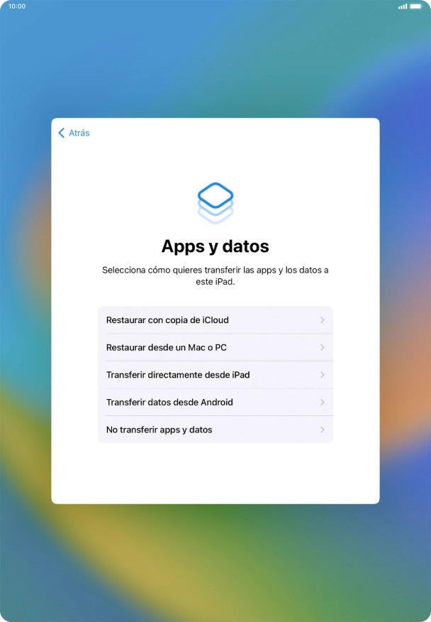 Pulsa No transferir apps y datos y sigue las indicaciones de la pantalla para finalizar la activación de la tablet.