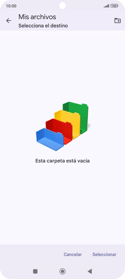 Si deseas crear una nueva carpeta, pulsa el icono de nueva carpeta y sigue las indicaciones de la pantalla para crearla.