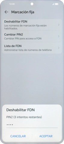 Introduce el código PIN2 y pulsa ACEPTAR.
