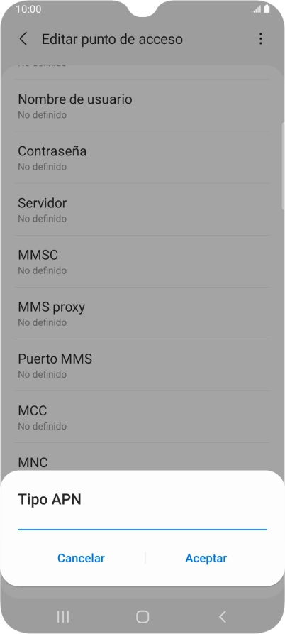 Introduce default y pulsa Aceptar.