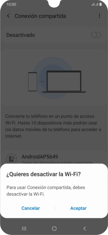 Si la función de wifi está activada, pulsa Aceptar.