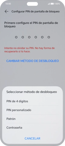 Pulsa el código de seguridad deseado y sigue las indicaciones de la pantalla para crear un código de seguridad del teléfono adicional.