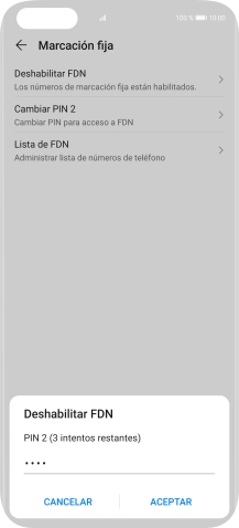 Introduce el código PIN2 y pulsa ACEPTAR.