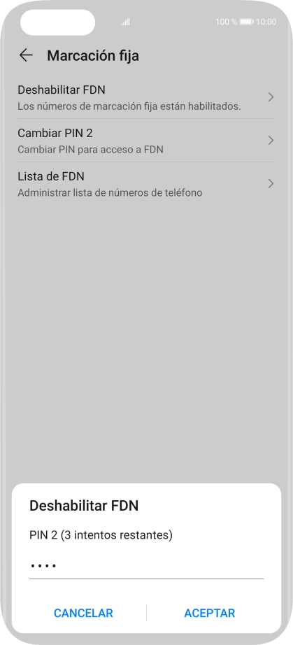Introduce el código PIN2 y pulsa ACEPTAR.
