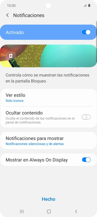 Pulsa  el indicador junto a los ajustes deseados para activarlos o desactivarlos.