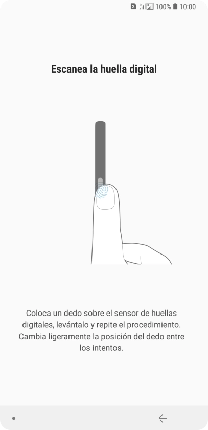 Sigue las indicaciones de la pantalla para crear una huella digital como código de seguridad.