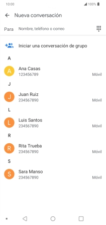 Pulsa en el campo de búsqueda e introduce las primeras letras del nombre del destinatario deseado.