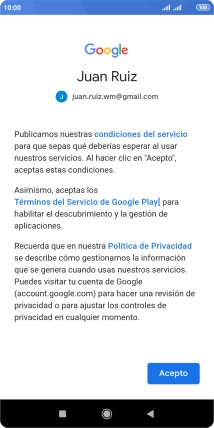 Pulsa Acepto y sigue las indicaciones de la pantalla para seleccionar los ajustes de tu cuenta de Google.