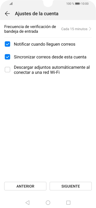 Pulsa Frecuencia de verificación de bandeja de entrada.