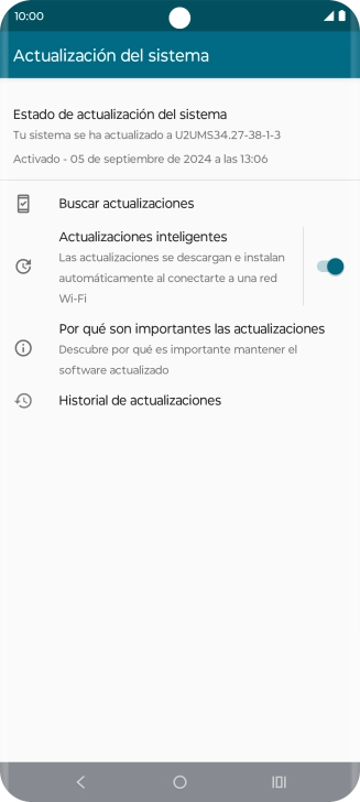 Pulsa Buscar actualizaciones. Si hay una versión de software nueva disponible, aparecerá ahora en la pantalla. Sigue las indicaciones de la pantalla para actualizar el software del teléfono.