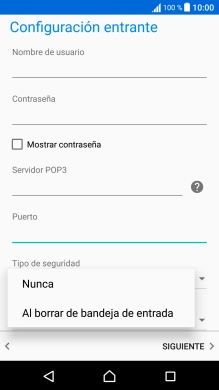 Pulsa Nunca para conservar los correos electrónicos en el servidor cuando los borras del teléfono.