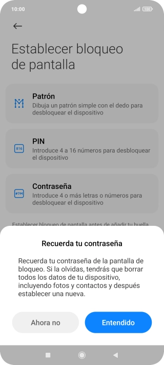 Pulsa Entendido y sigue las indicaciones de la pantalla para crear un código de seguridad del teléfono adicional.