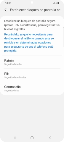 Pulsa el código de seguridad deseado y sigue las indicaciones de la pantalla para crear un código de seguridad del teléfono adicional.