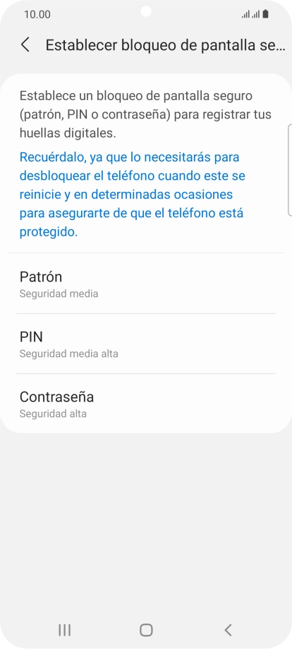 Pulsa el código de seguridad deseado y sigue las indicaciones de la pantalla para crear un código de seguridad del teléfono adicional.