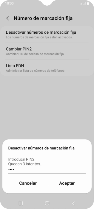 Introduce el código PIN2 y pulsa Aceptar.