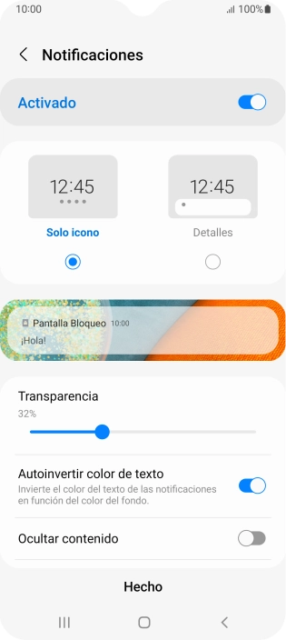 Pulsa los ajustes deseados para activarlos o desactivarlos.