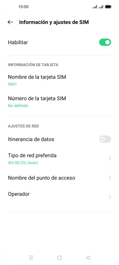 Pulsa el indicador superior para activar o desactivar el uso de la tarjeta SIM.