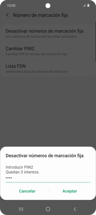 Introduce el código PIN2 y pulsa Aceptar.