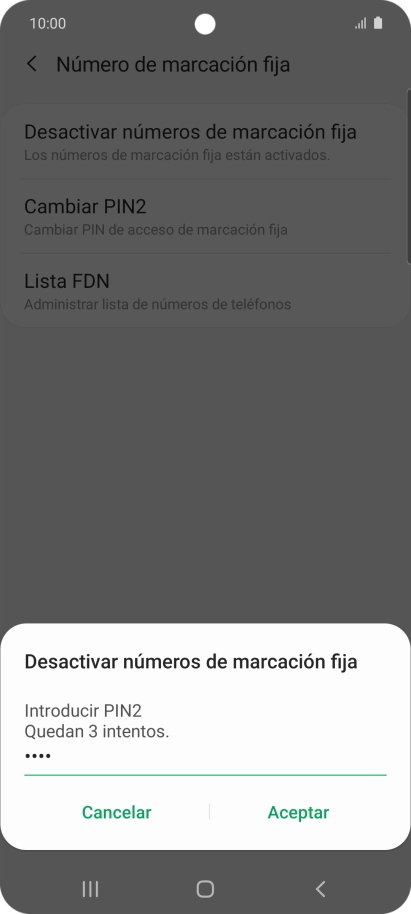 Introduce el código PIN2 y pulsa Aceptar.