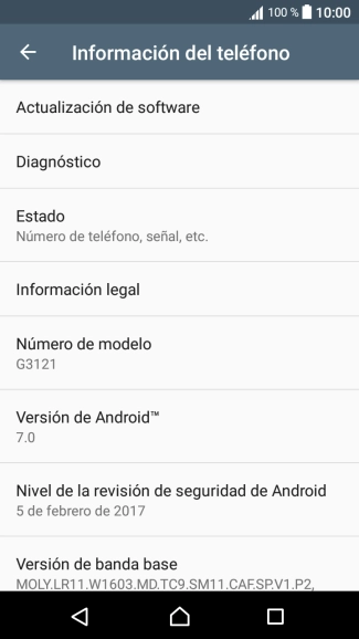 Pulsa Actualización de software. Si hay una versión de software nueva disponible, aparecerá ahora en la pantalla. Sigue las indicaciones de la pantalla para actualizar el software del teléfono.