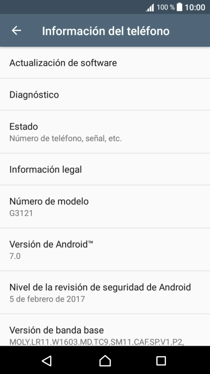 Pulsa Actualización de software. Si hay una versión de software nueva disponible, aparecerá ahora en la pantalla. Sigue las indicaciones de la pantalla para actualizar el software del teléfono.