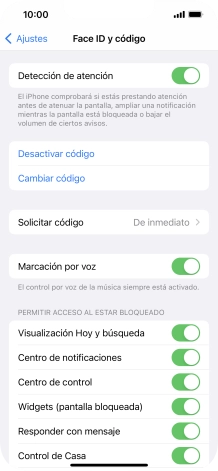Pulsa Desactivar código e introduce el código de seguridad.