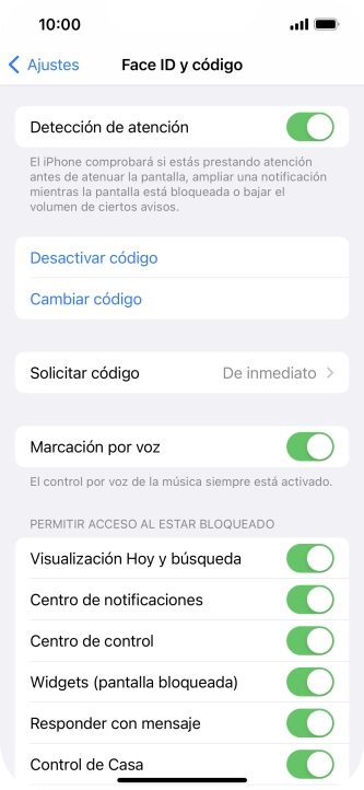 Pulsa Desactivar código e introduce el código de seguridad.