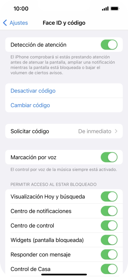 Pulsa Desactivar código e introduce el código de seguridad.