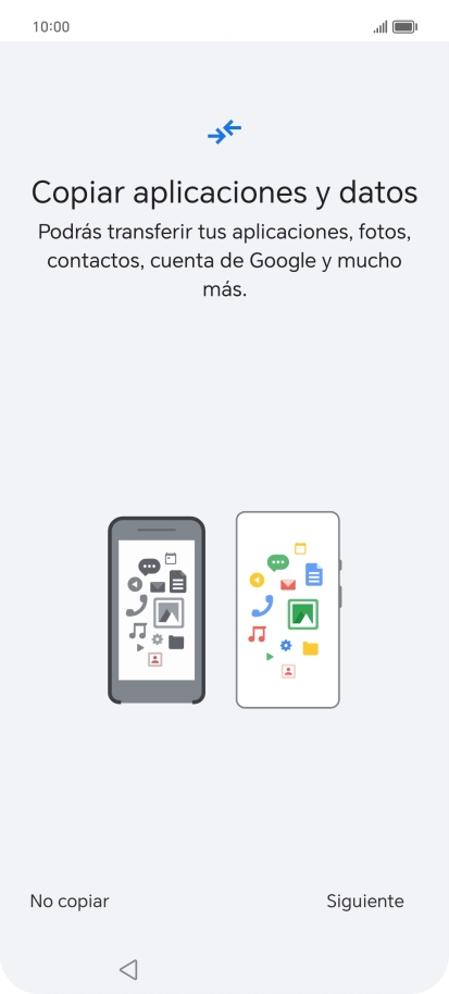 Puedes transferir el contenido de otro teléfono cuando activas tu teléfono por primera vez y cuando lo has restablecido. Cuando aparezca en la pantalla del teléfono esta imagen, ya está listo para la transmisión del contenido del otro teléfono.